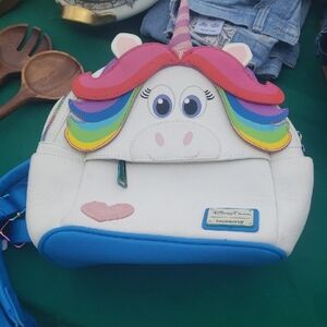 Loungefly White Unicorn Rainbow Kids Backpack with Blue Base